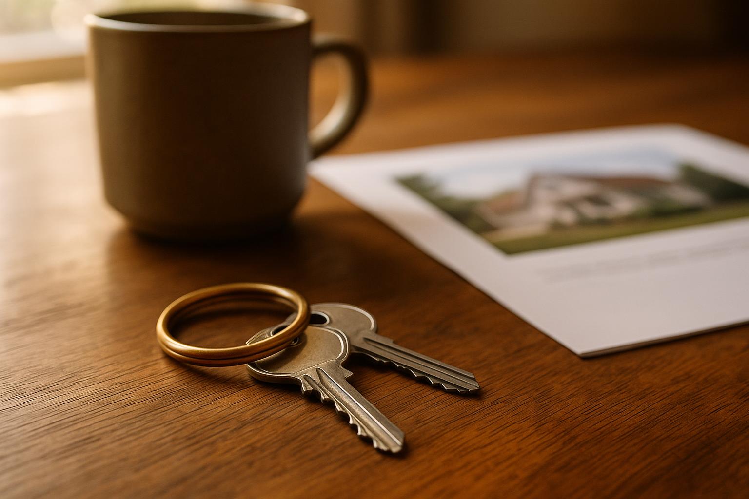 House keys in the lock of a freshly painted front door